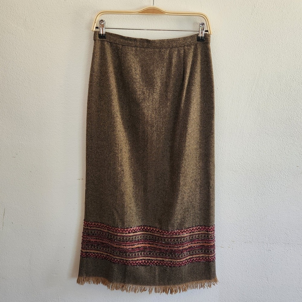 Vintage Sag Harbor Tweed Fringed Hem Maxi Skirt 8 Academia Grunge Southwestern